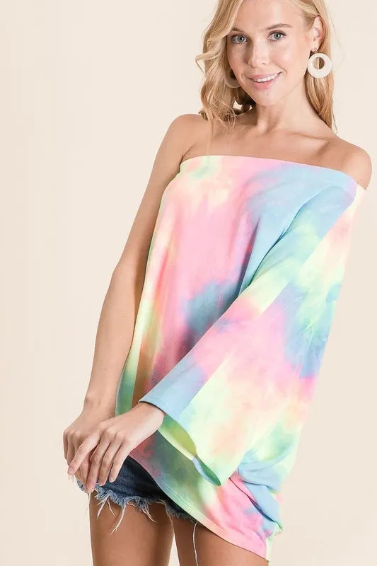 Image of BiBi Tie Dye French Terry One Shoulder Top with Dolman | Queeble.shop