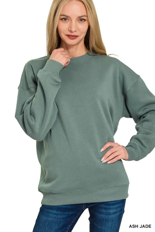 Image of Zenana Fleece Round Neck Sweatshirts | Queeble.shop