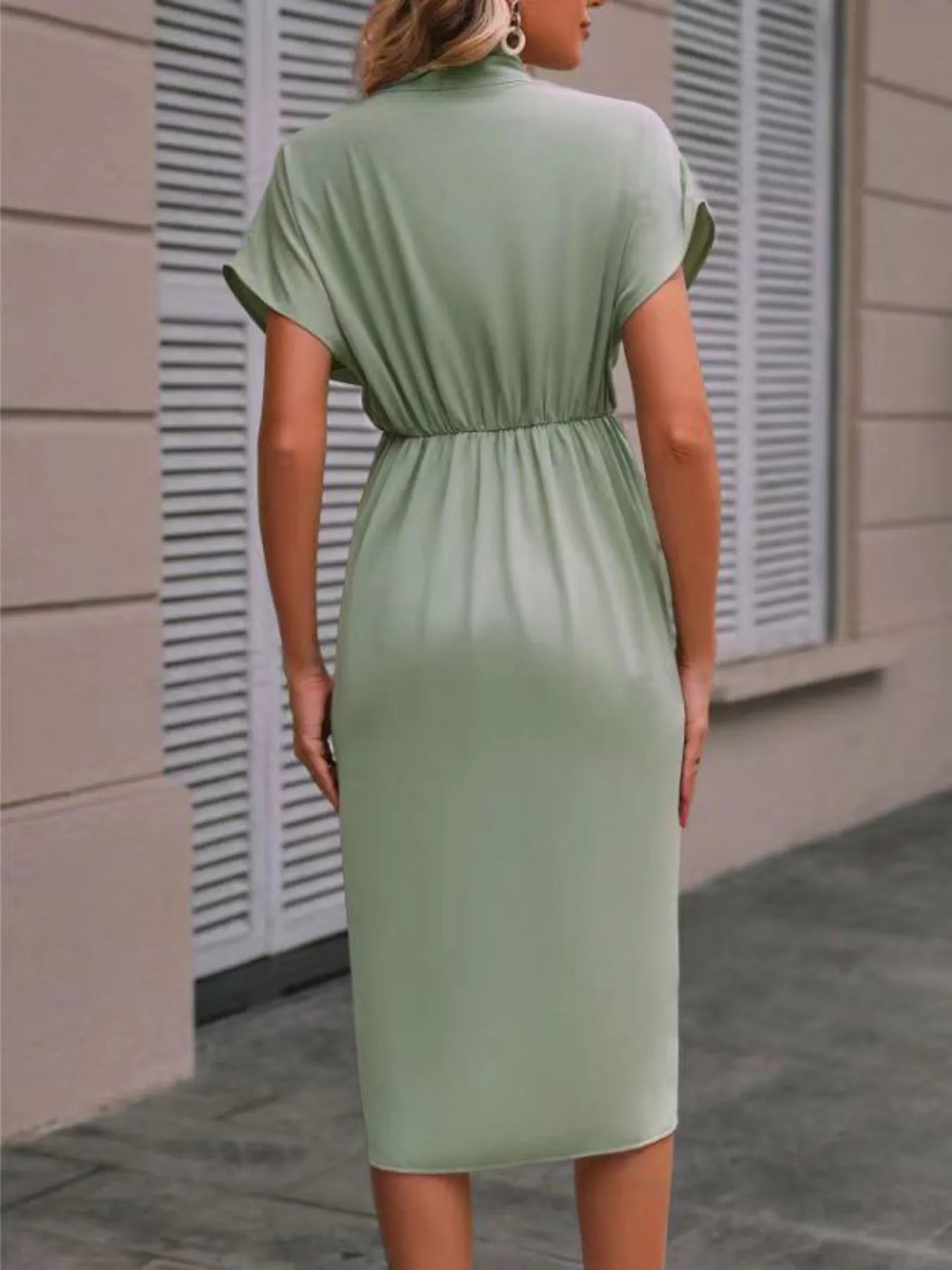 Image of Ruched Surplice Short Sleeve Dress | Queeble.shop