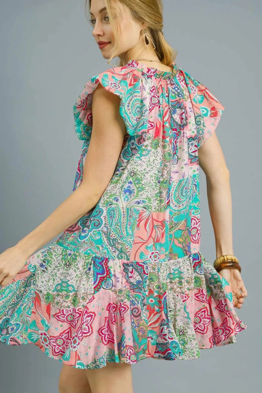 Image of Umgee Printed Ruffle Cap Sleeve Mini Dress | Queeble.shop