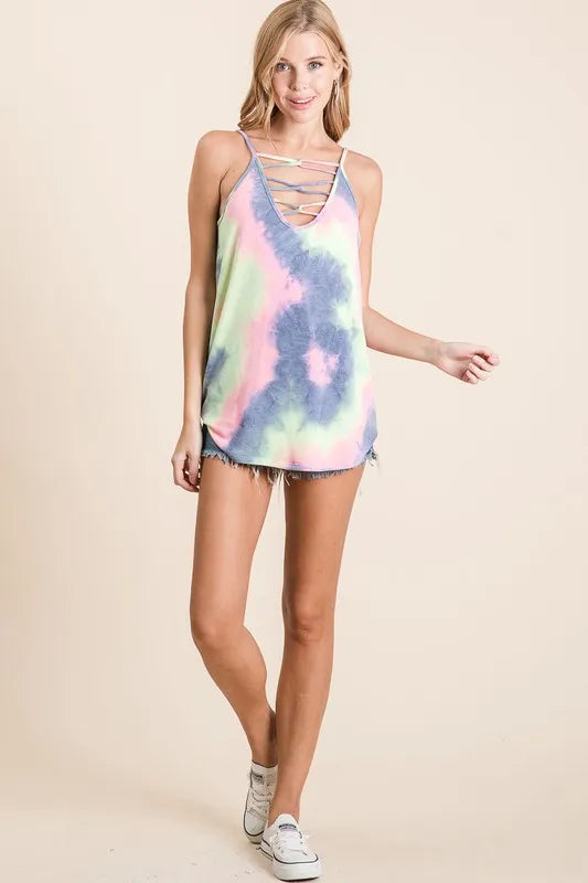 Image of BiBi Tie Dye Terry Camisole with Caged Neck | Queeble.shop