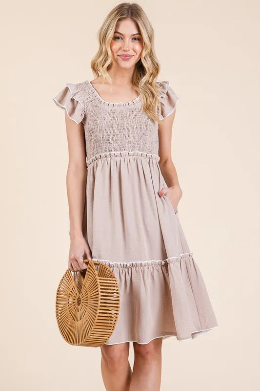 Image of Lime 'N' Chili Ruffle Trim Smocked Dress with Contrast | Queeble.shop