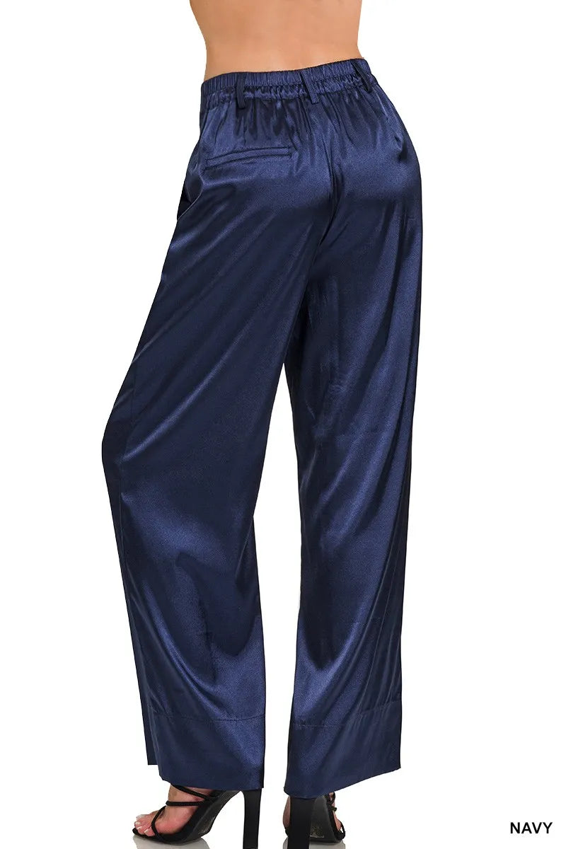 Image of Zenana Wide-Leg Satin Pants | Queeble.shop