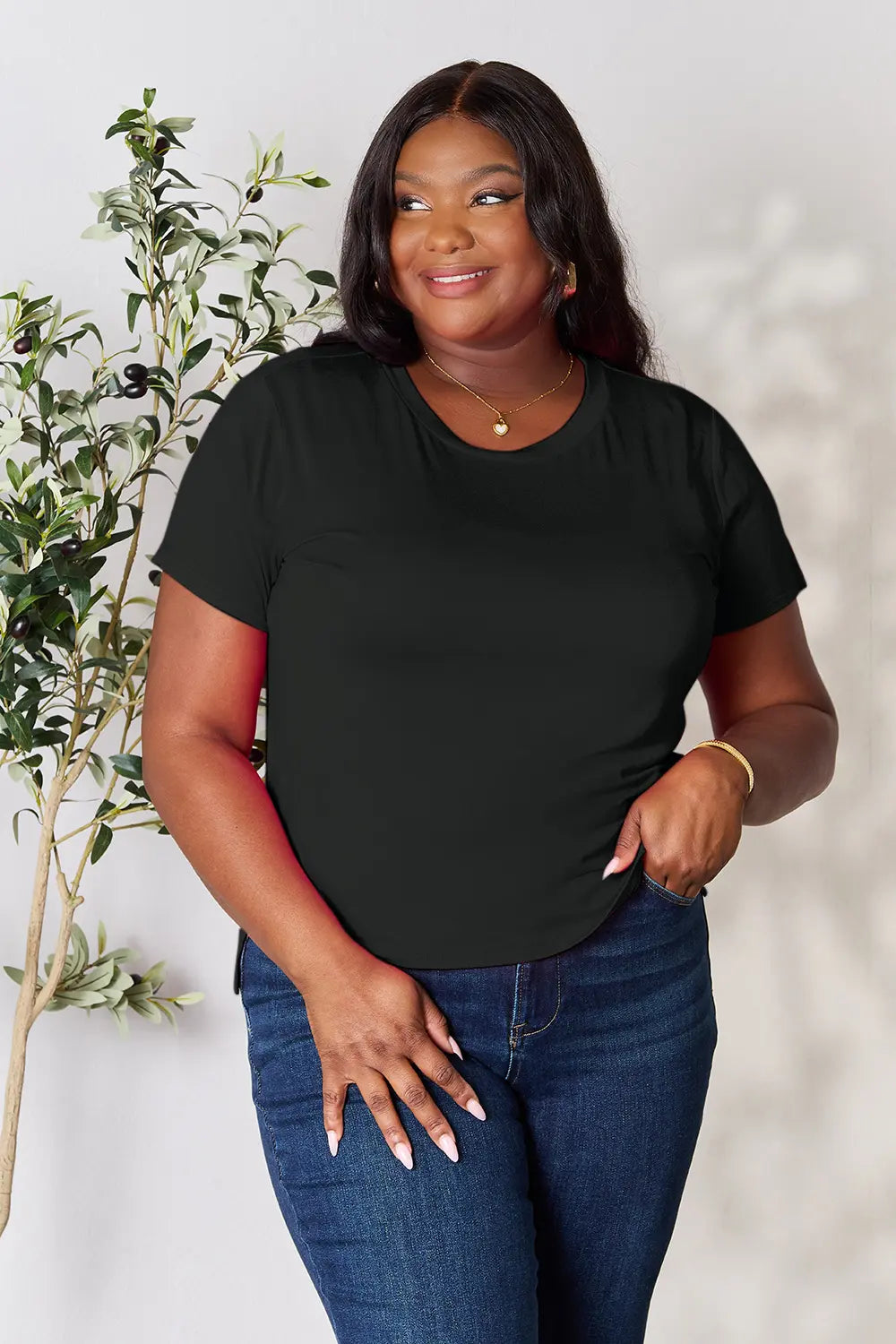 Image of Basic Bae Full Size Round Neck Short Sleeve T-Shirt Plus Size | Queeble.shop