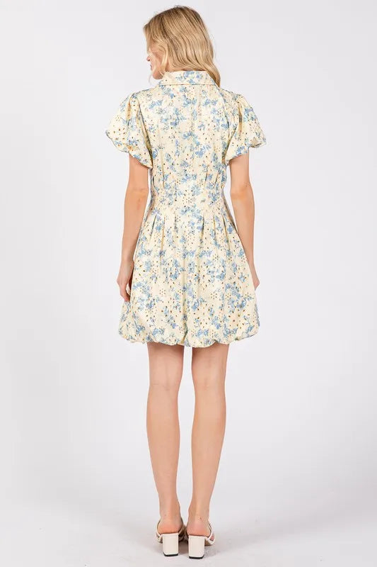 Image of GeeGee Floral Eyelet Zipper Front Puff Sleeve Mini Dress | Queeble.shop