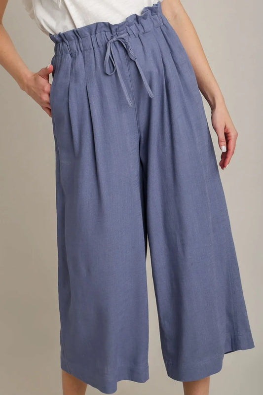 Image of Umgee Full Size Linen Wide Fit Pants with Drawstring Plus Size | Queeble.shop