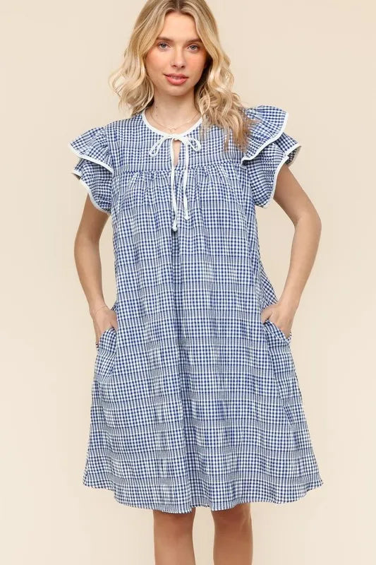 Image of Haptics Double Ruffle Sleeve Dress with Side Pockets | Queeble.shop