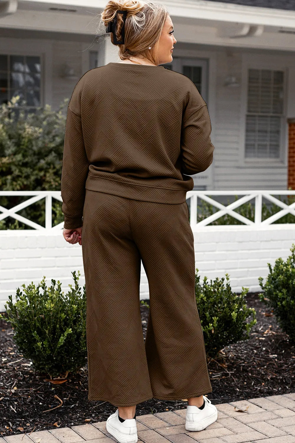 Image of Double Take Full Size Textured Long Sleeve Top and Drawstring Pants Set | Queeble.shop