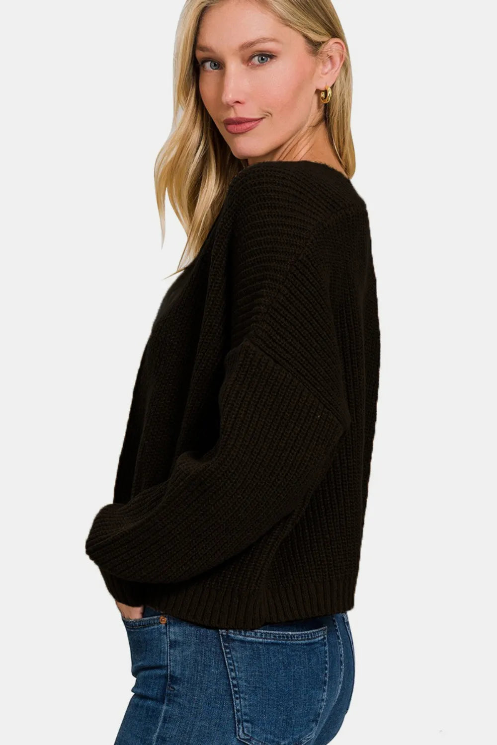 Image of Zenana Open Front Drop Shoulder Sweater Cardigan | Queeble.shop