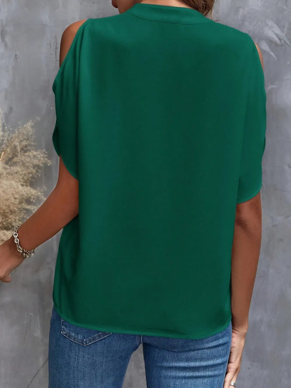 Image of Notched Cold Shoulder Blouse | Queeble.shop