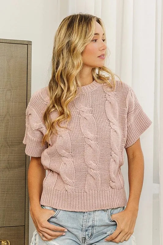 Image of BiBi Cable Knit Textured Sweater Top | Queeble.shop