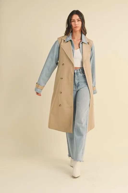 Image of MABLE Layered Look Trench Coat With Denim Jacket | Queeble.shop