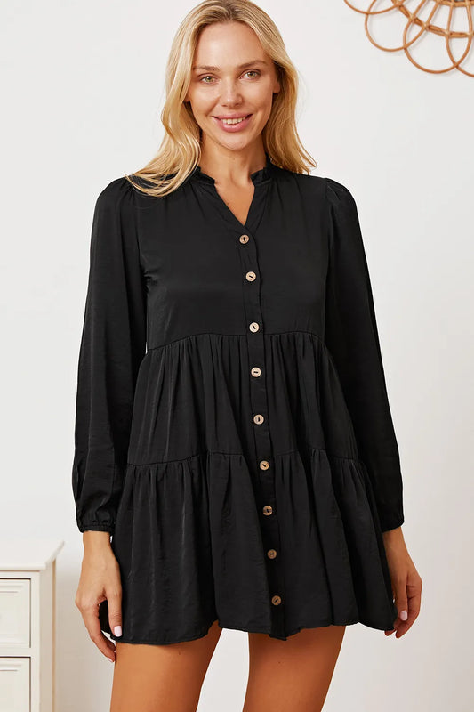 Image of Ruffled Button Up Long Sleeve Tiered Shirt | Queeble.shop