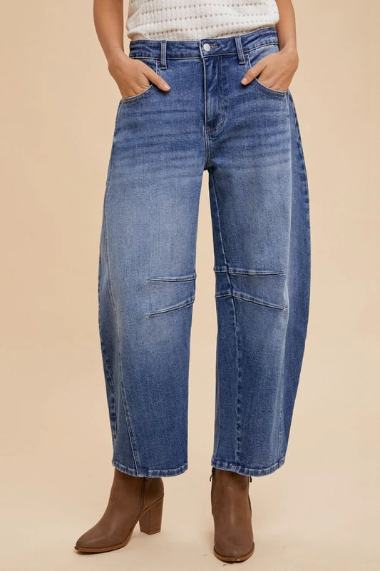 Image of Annie Wear Mid Rise Barrel Leg Jeans with Pockets | Queeble.shop