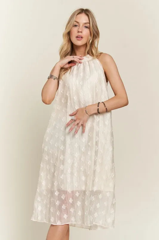 Image of ADORA Applique Pearl Detail Grecian Neck Midi Dress | Queeble.shop