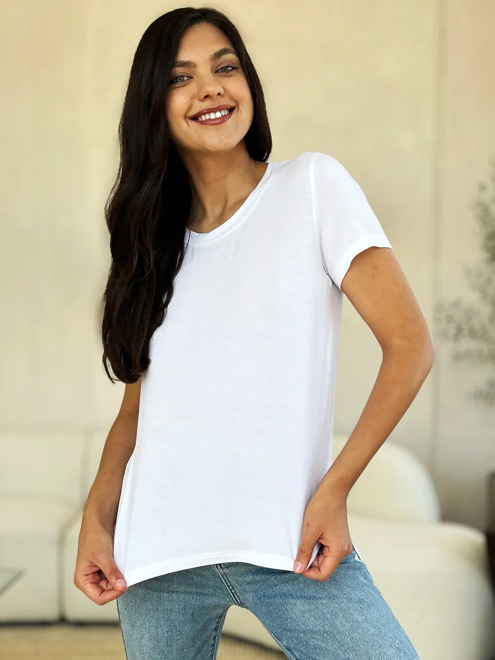 Image of Basic Bae Full Size Round Neck Short Sleeve T-Shirt | Queeble.shop