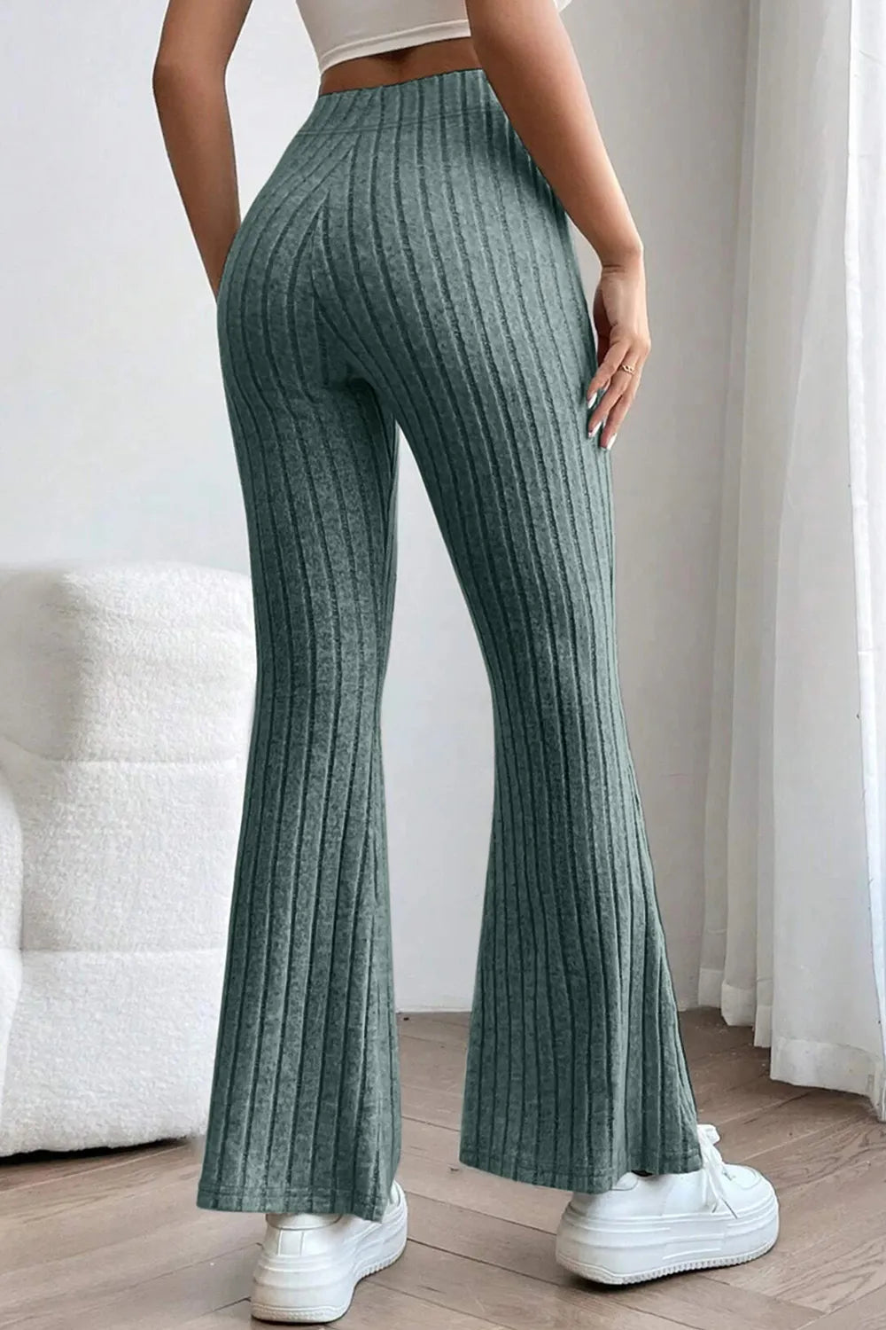 Image of Basic Bae Full Size Ribbed High Waist Flare Pants | Queeble.shop