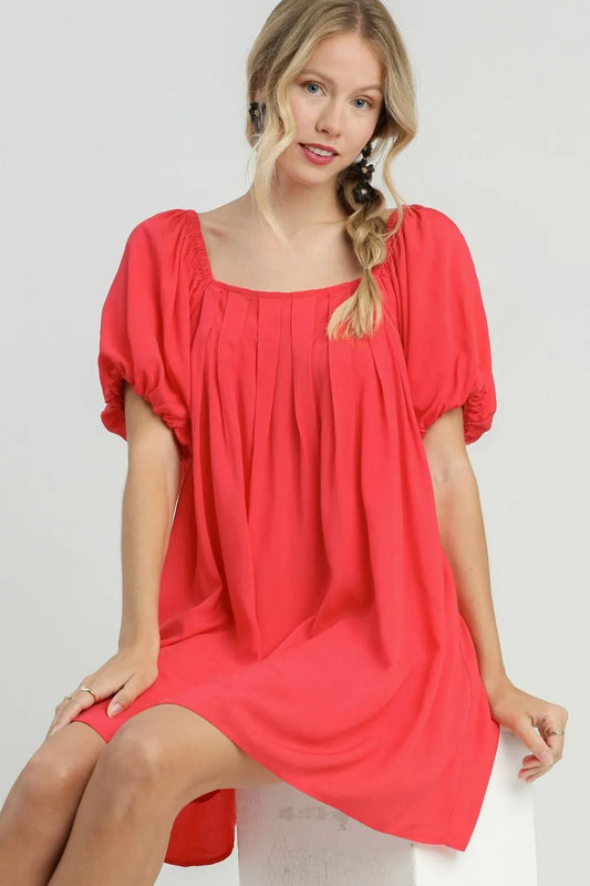 Image of Umgee Full Size Squared Neck Puff Sleeve Mini Dress Plus Size | Queeble.shop