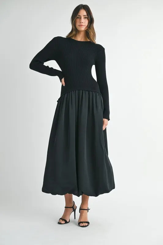 Image of MABLE Ribbed Poplin Mix Midi Sweater Dress | Queeble.shop