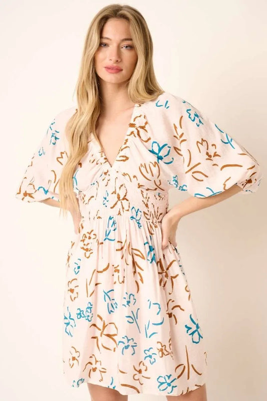 Image of Mittoshop Flower Print Mocked Waist Mini Dress | Queeble.shop