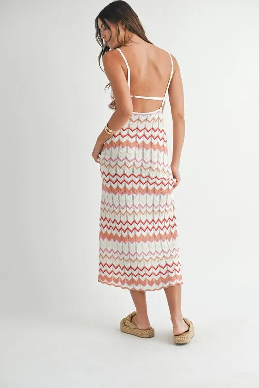 Image of MABLE Lightweight Pointelle Chevron Knit Maxi Dress | Queeble.shop