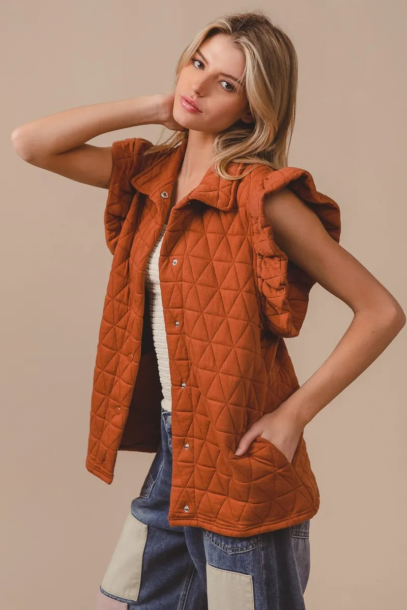 Image of BiBi Quilting Knit Ruffle Sleeve Vest | Queeble.shop