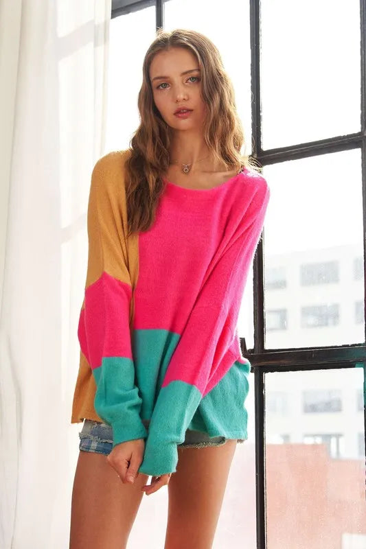 Image of ADORA Loose Fit Colorblock Sweater | Queeble.shop
