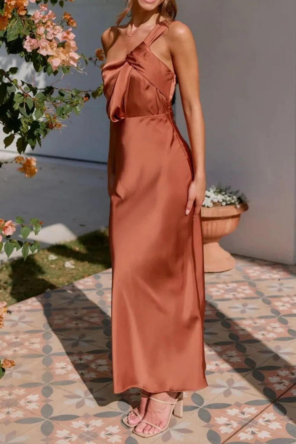 Image of One Shoulder Sleeveless Maxi Dress | Queeble.shop