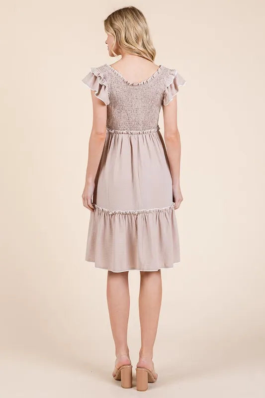 Image of Lime 'N' Chili Ruffle Trim Smocked Dress with Contrast | Queeble.shop