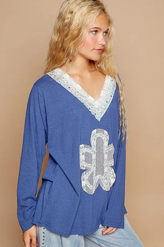 Image of POL Lace Flower Patch Long Sleeve T-Shirt | Queeble.shop