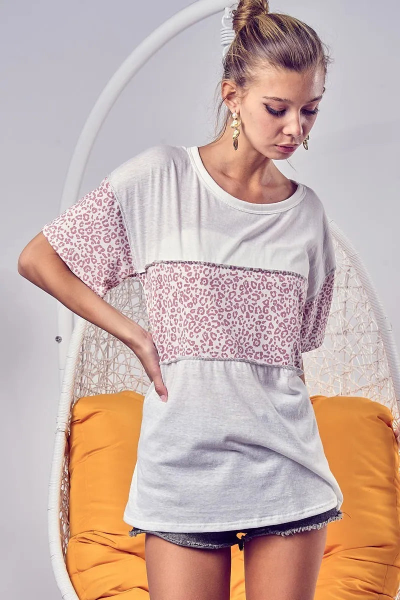 Image of BiBi Triblend Knit with Leopard Block Out Stitching | Queeble.shop
