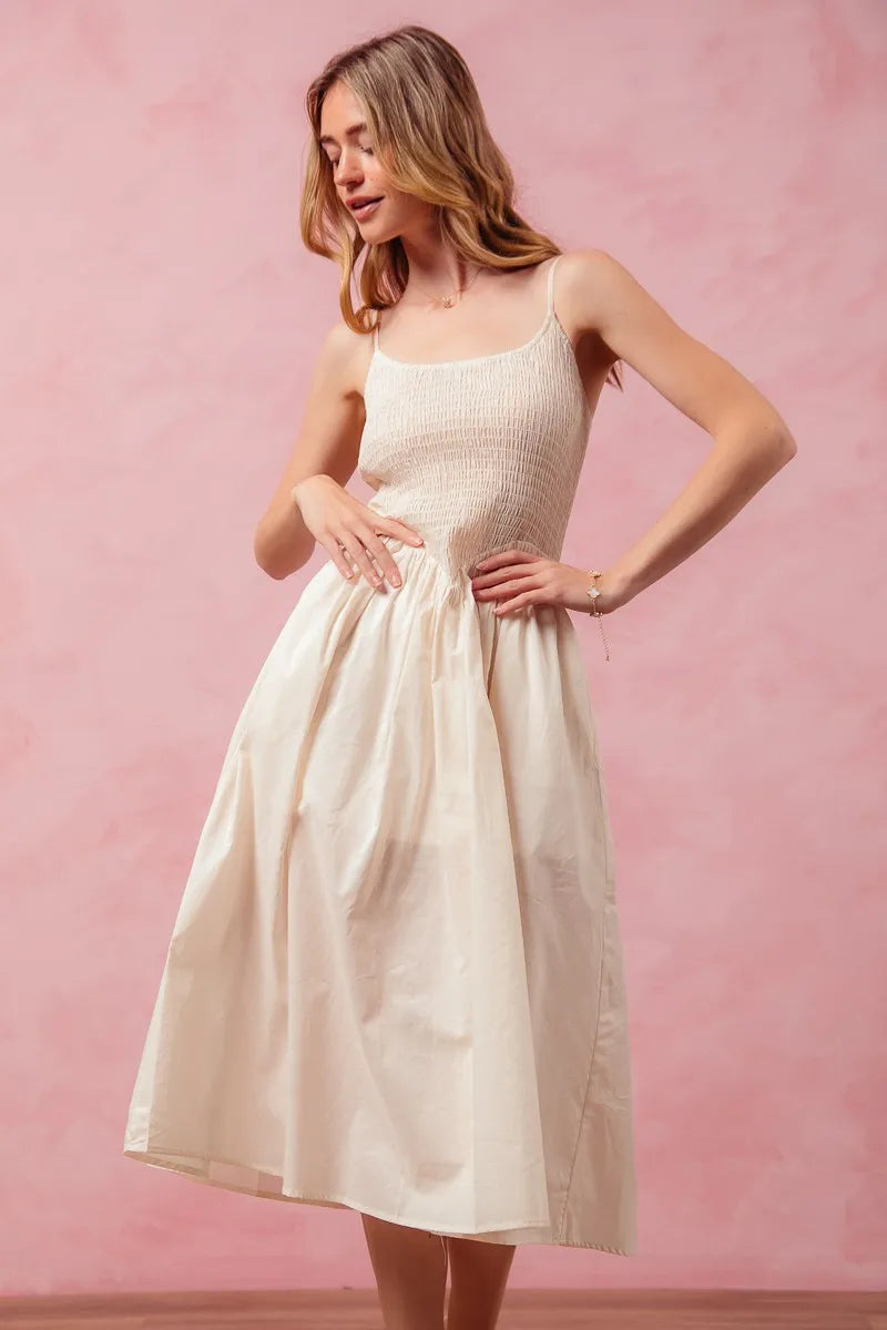 Image of SO ME Smocked Sleeveless Casual Everyday Dress With Slit | Queeble.shop