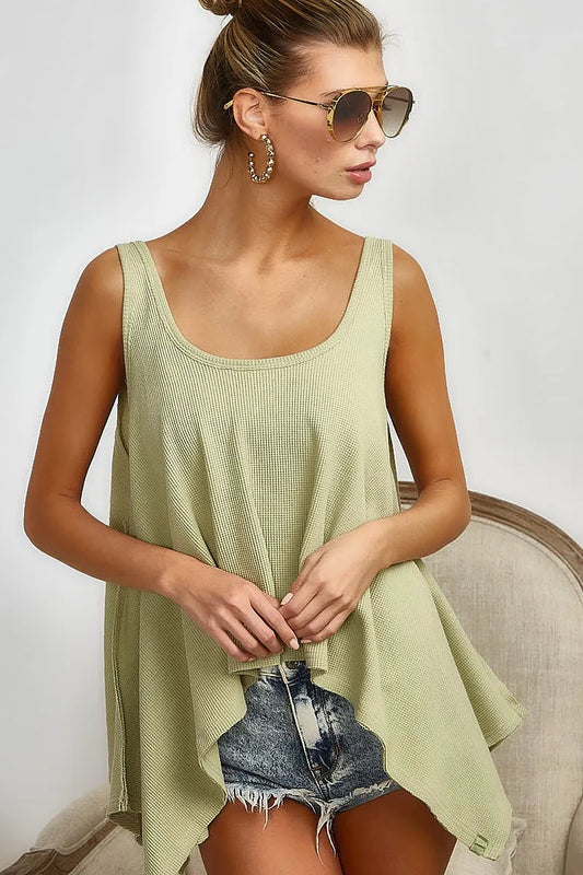 Image of BiBi High and Low Flare Knit Tank Top | Queeble.shop
