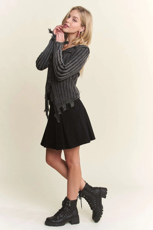 Image of ADORA Distressed Edge Washed Sweater | Queeble.shop