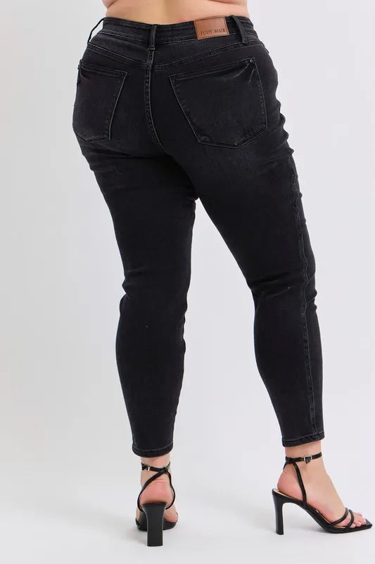 Image of Judy Blue Full Size Mid Rise Tummy Control Skinny Jeans Plus Size | Queeble.shop
