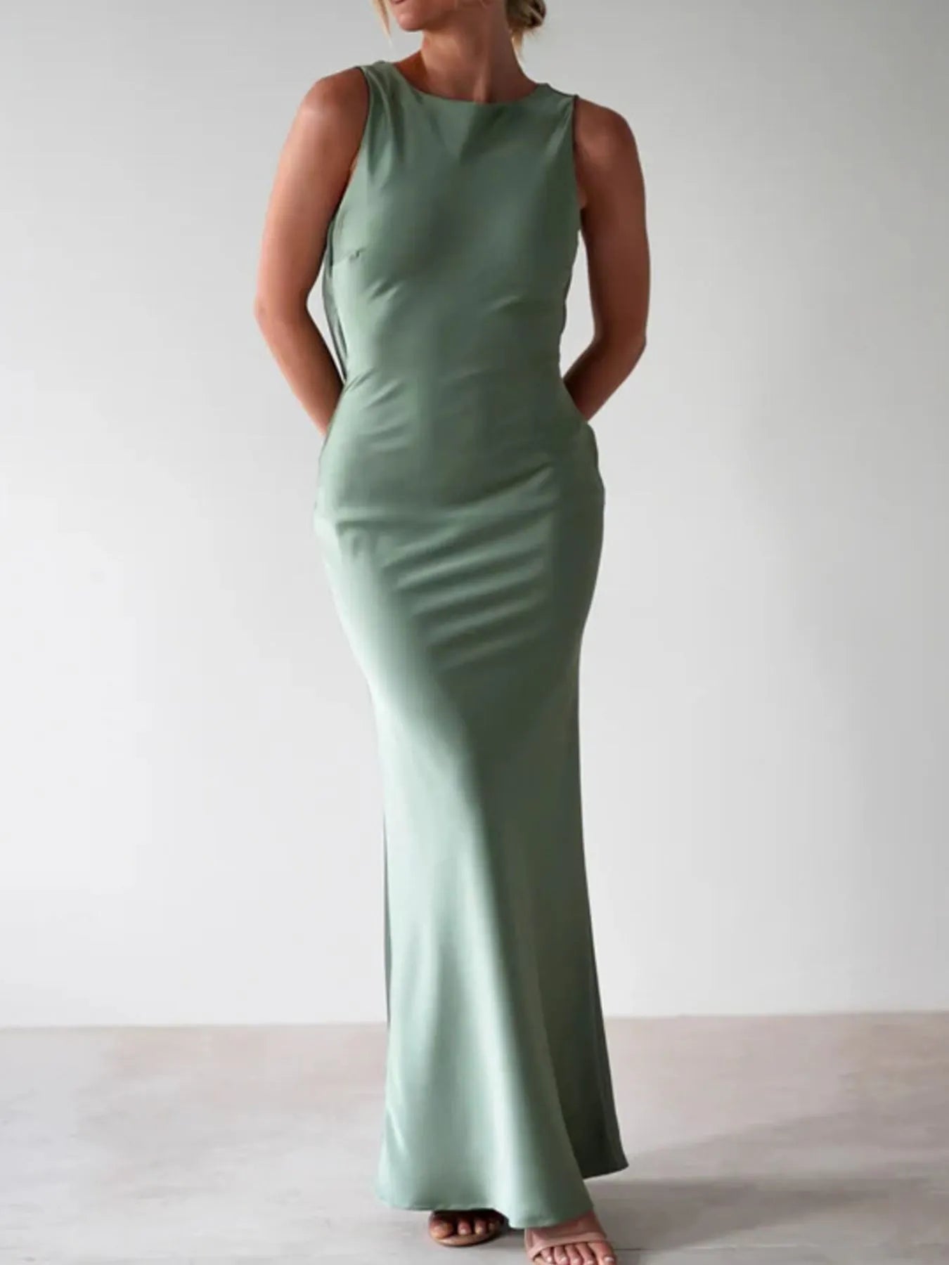 Image of Satin Sleeveless Maxi Dress | Queeble.shop