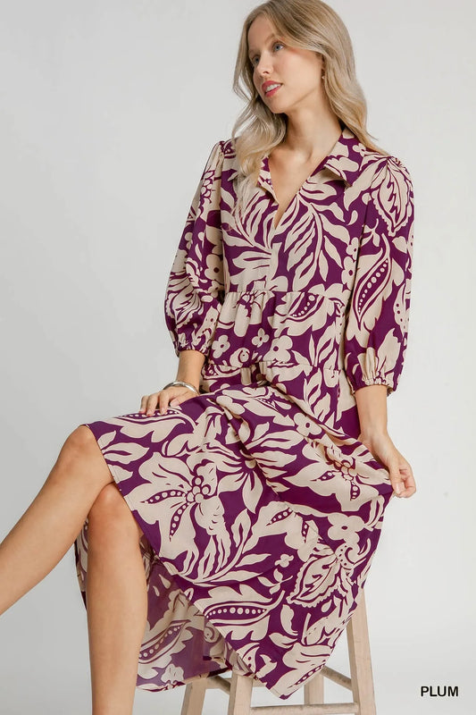 Image of Umgee Floral Print Tiered Midi Dress | Queeble.shop