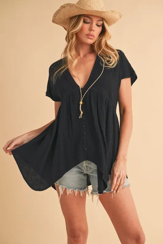 Image of Aemi + Co Tuck Detail V-Neck Short Sleeve Blouse | Queeble.shop