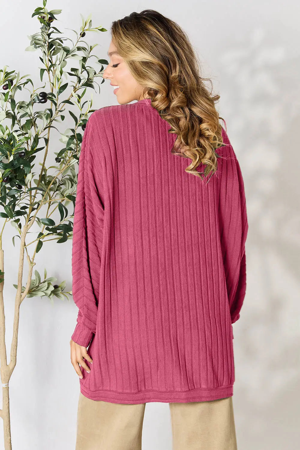 Image of Basic Bae Full Size Ribbed Cocoon Cardigan | Queeble.shop