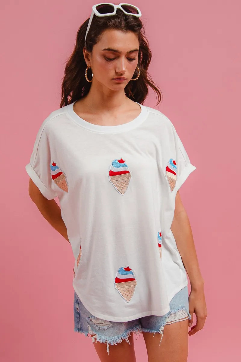 Image of BiBi Solid Terry With Fourth Of July Theme Patched Top | Queeble.shop