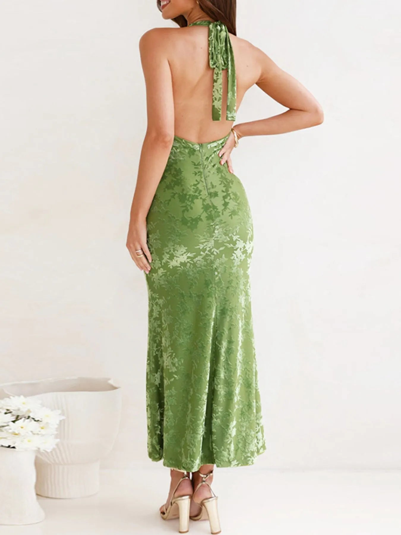 Image of Halter Neck Cutout Midi Dress | Queeble.shop