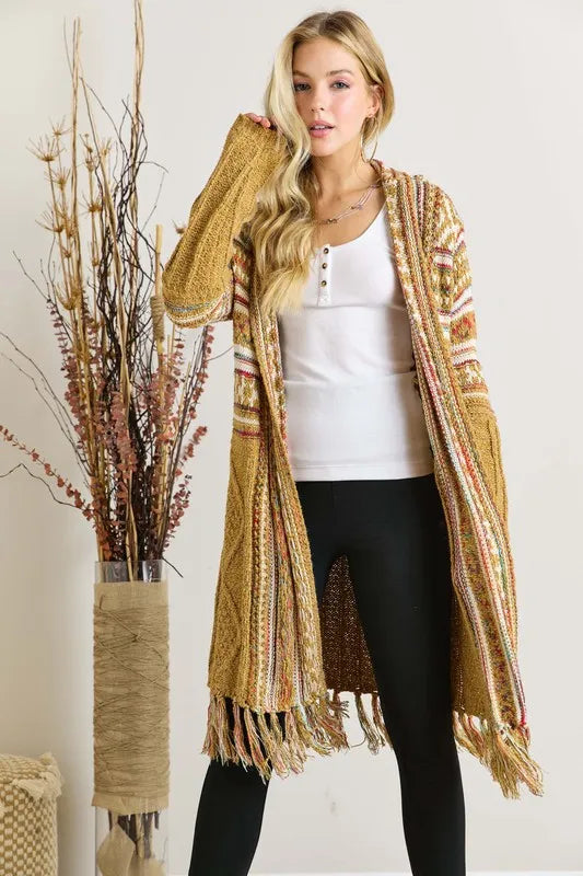 Image of Fringe Hem Aztec Cardigan | Queeble.shop