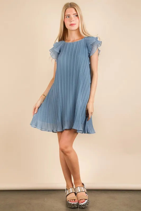Image of VERY J Plus Size Ruffle Sleeve Pleated Woven Mini Dress | Queeble.shop