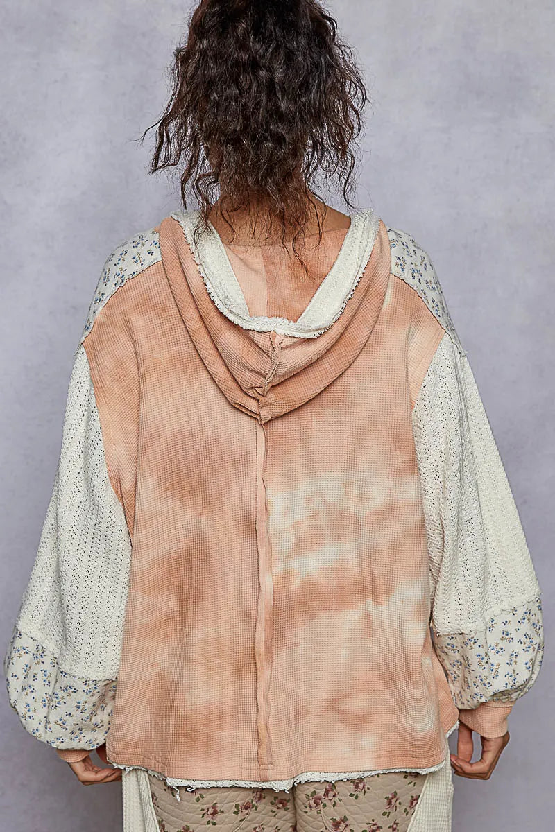 Image of POL Raw Hem Washed Hoodie with Flower Patch | Queeble.shop