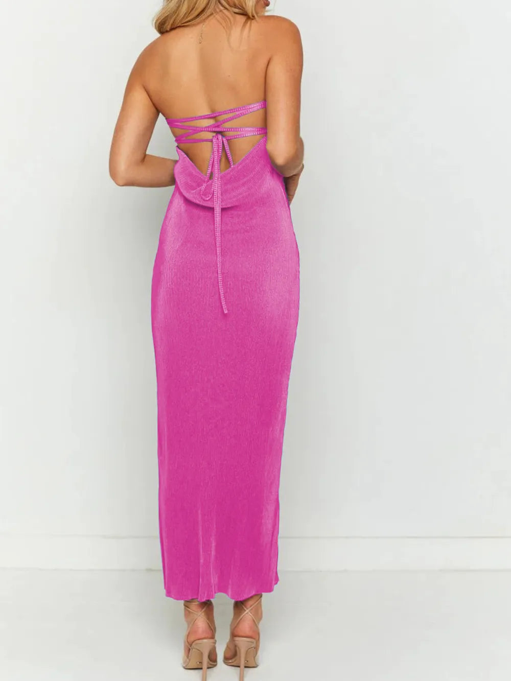 Image of Lace-Up Back Tube Maxi Dress | Queeble.shop