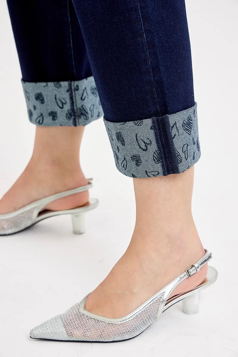 Image of RISEN Full Size Mid Rise Fit Crop Wide With Printed Cuff Jeans Plus Size | Queeble.shop