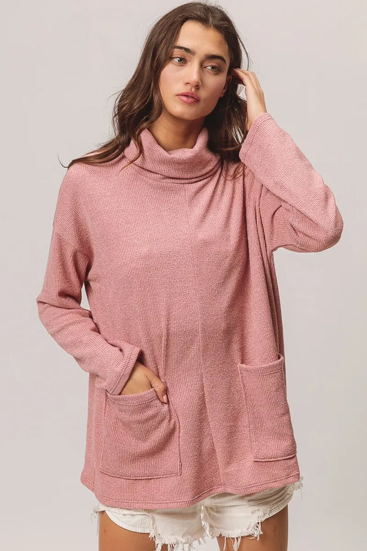 Image of BiBi Piper Rib Double Pocket Turtle Neck Sweater | Queeble.shop