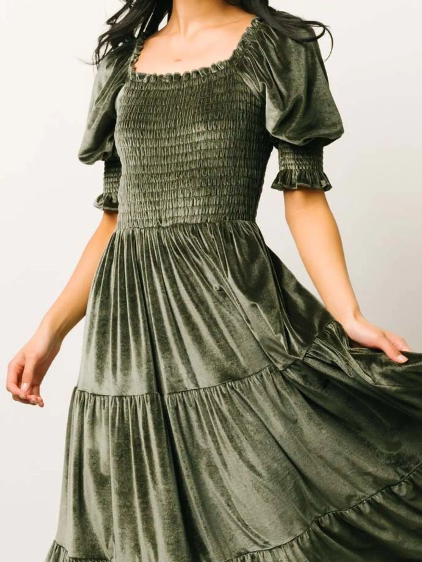 Image of Smocked Half Sleeve Tiered Midi Dress | Queeble.shop