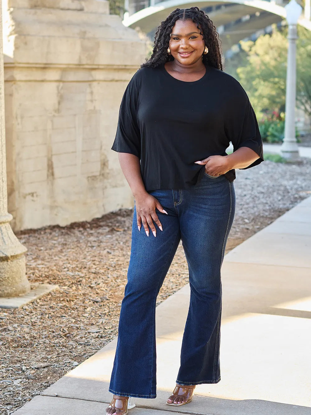 Image of Basic Bae Full Size Round Neck Drop Shoulder T-Shirt | Queeble.shop