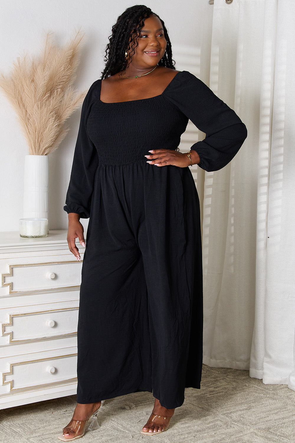 Image of Double Take Square Neck Jumpsuit with Pockets | Queeble.shop